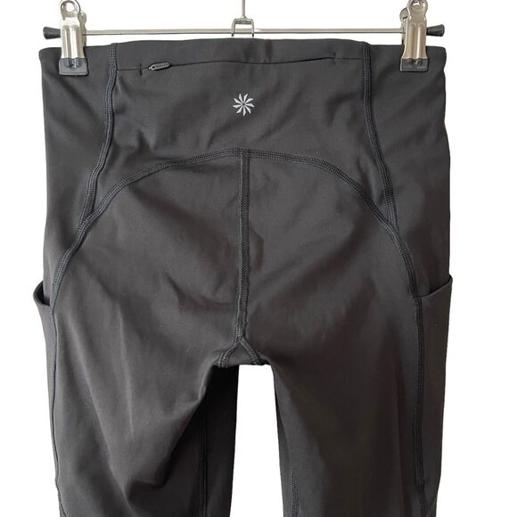 Athleta XS Leggings Ultimate Run 7/8 Tight Black Pockets Workout Stretch - Picture 8 of 10